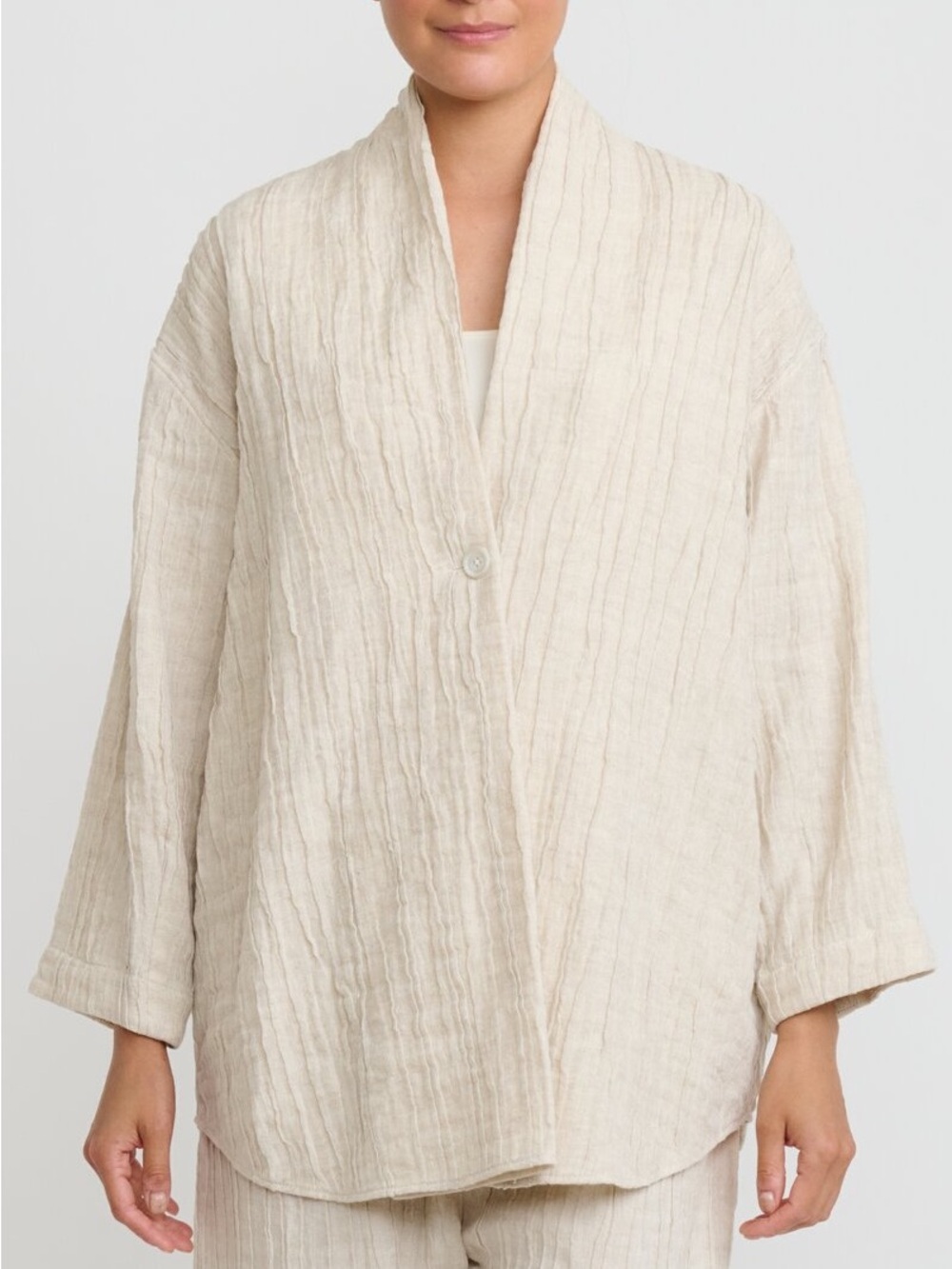 Lauren Manoogian Cream Gauzy Cotton & Linen Shawl Jacket Medium
